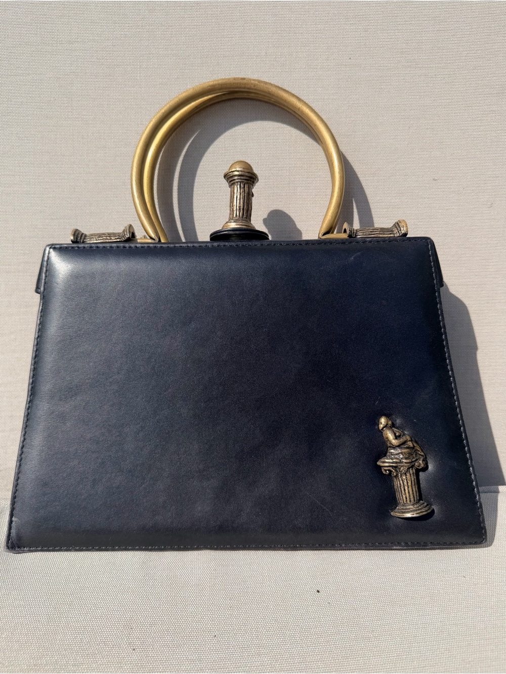 F R E O N Firenze Italia Vintage 80s Leather Neoclassical Column Pillar Handbag
